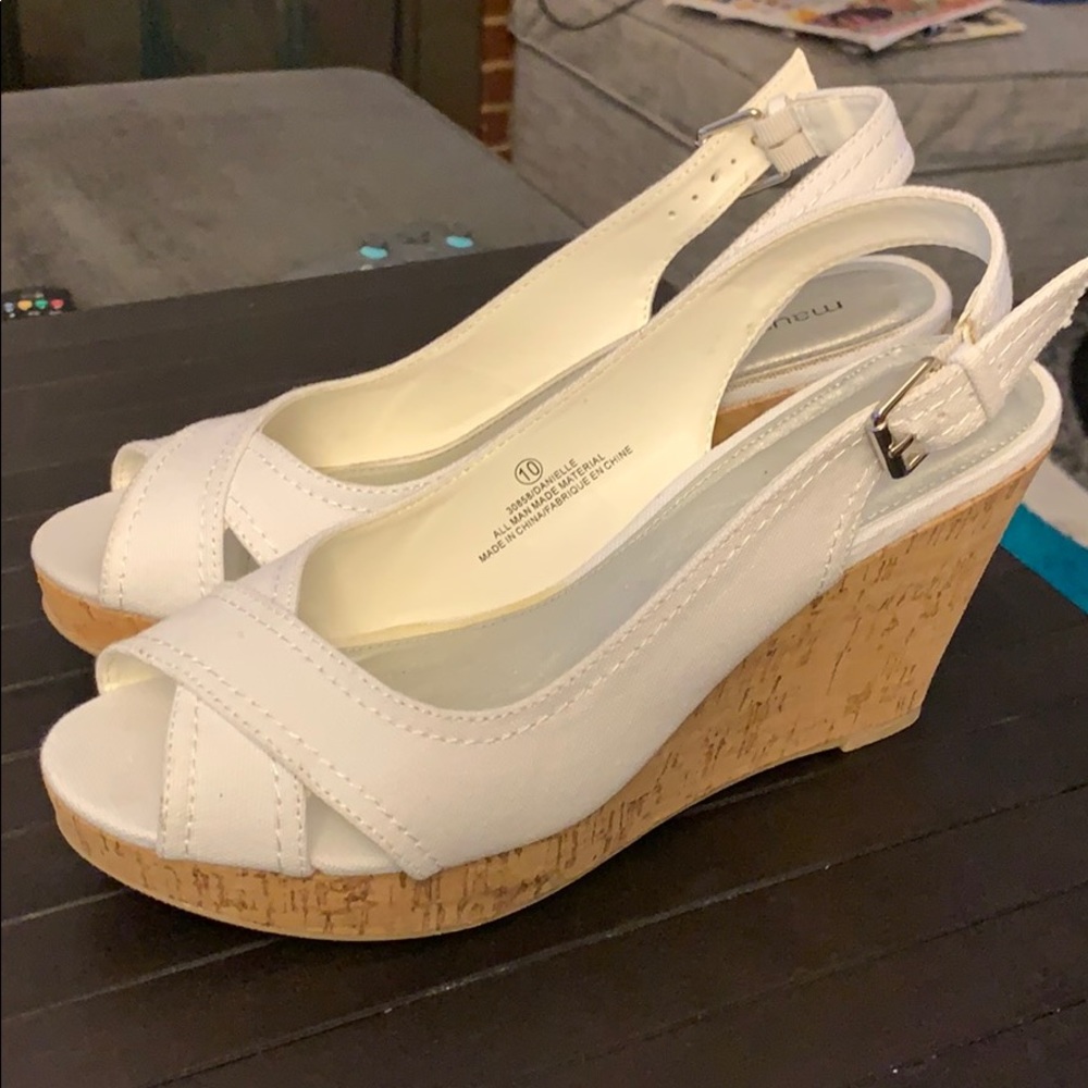 White canvas wedges